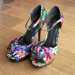 Floral print 5" heel with ankle strap